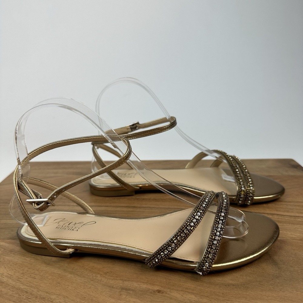 Womens Jewel Badgley Mischka Roslyn Metallic Crystals Strappy Sandals Size 7 M